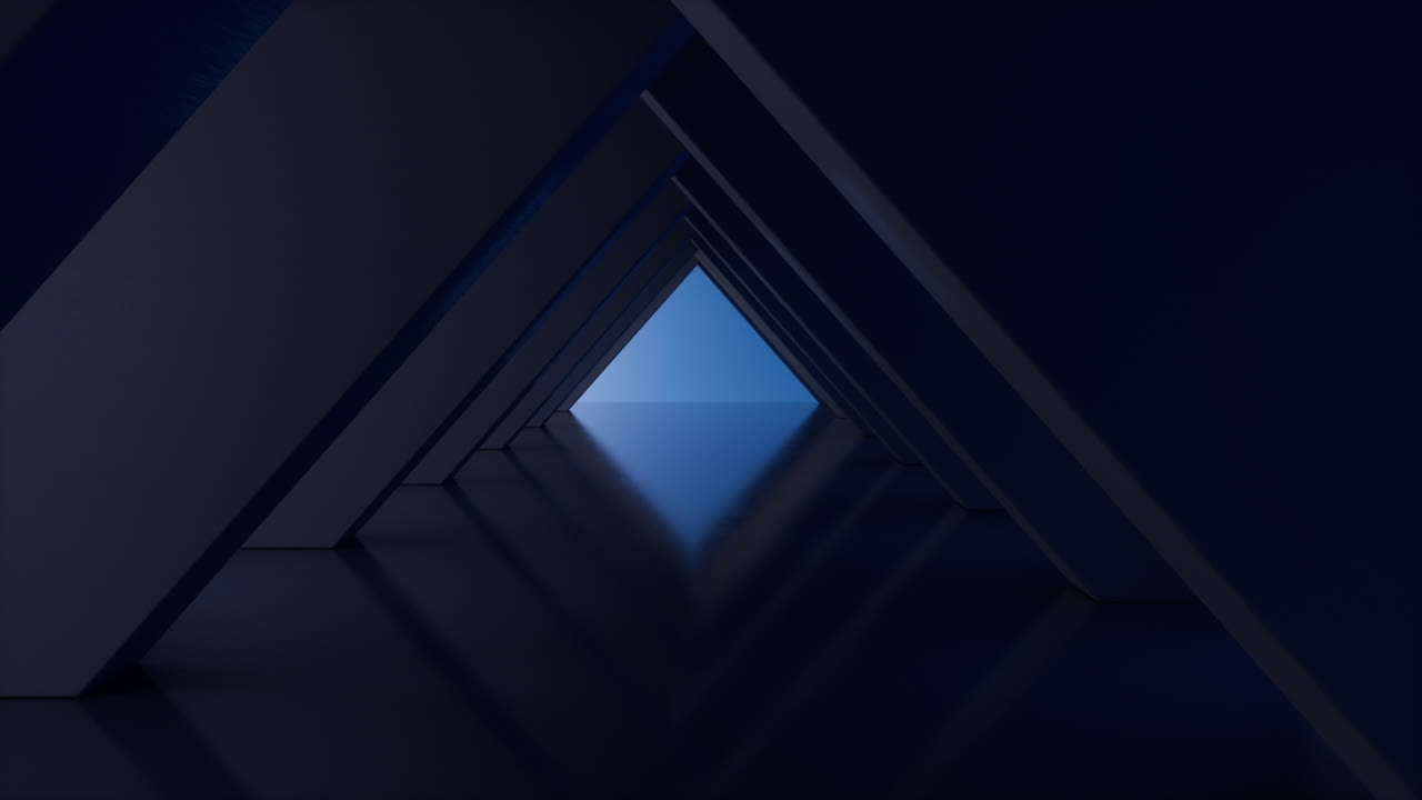 Passaggio attraverso il tunnel buio, concetto futuristico, rendering 3D