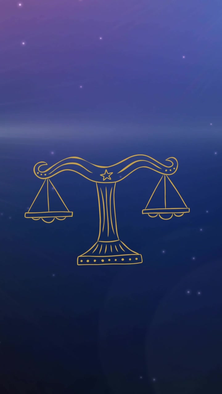 Animazione del simbolo del segno zodiacale della Bilancia su stelle luminose