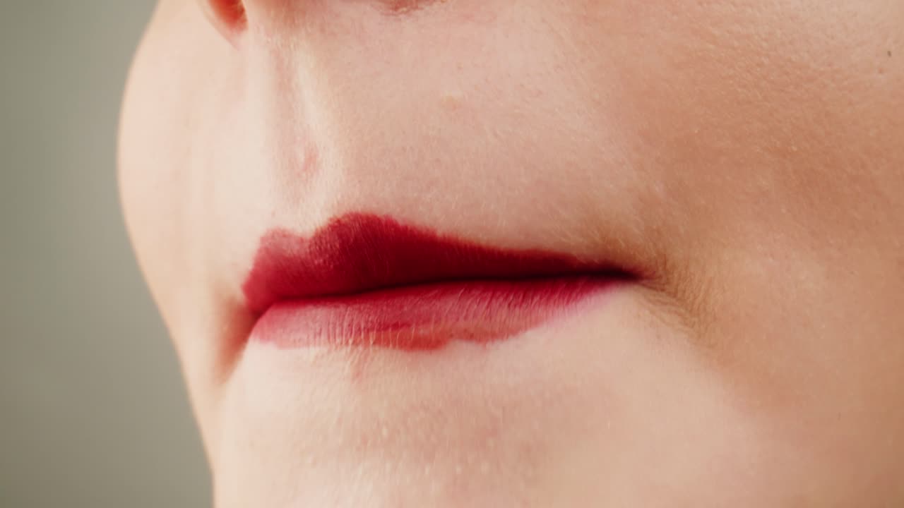 은 립스틱으로 입술의 클로즈업