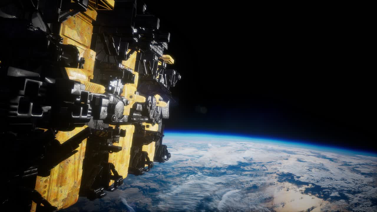 Spaceship with View on Space and Planet Earth