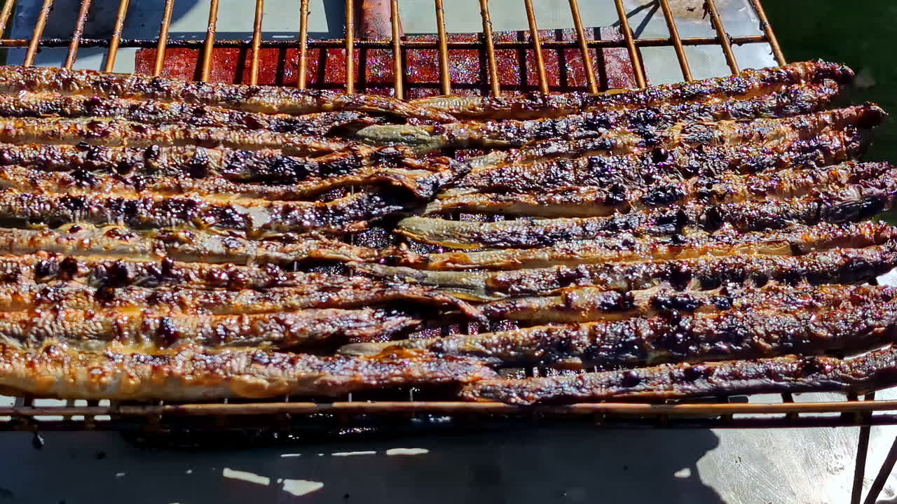 Searing Lamprey Over High Heat With a Charcoal Grill - Close Up