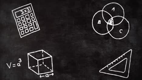 animación de dibujos de artículos escolares sobre fondo negro