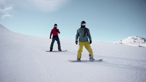 snowboarders in the mountains epic gimbal shot