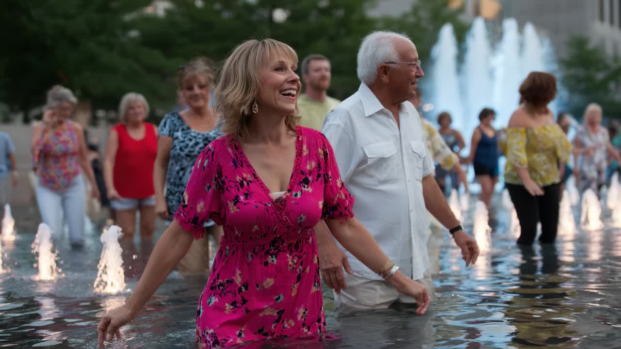 People enjoying a fountain