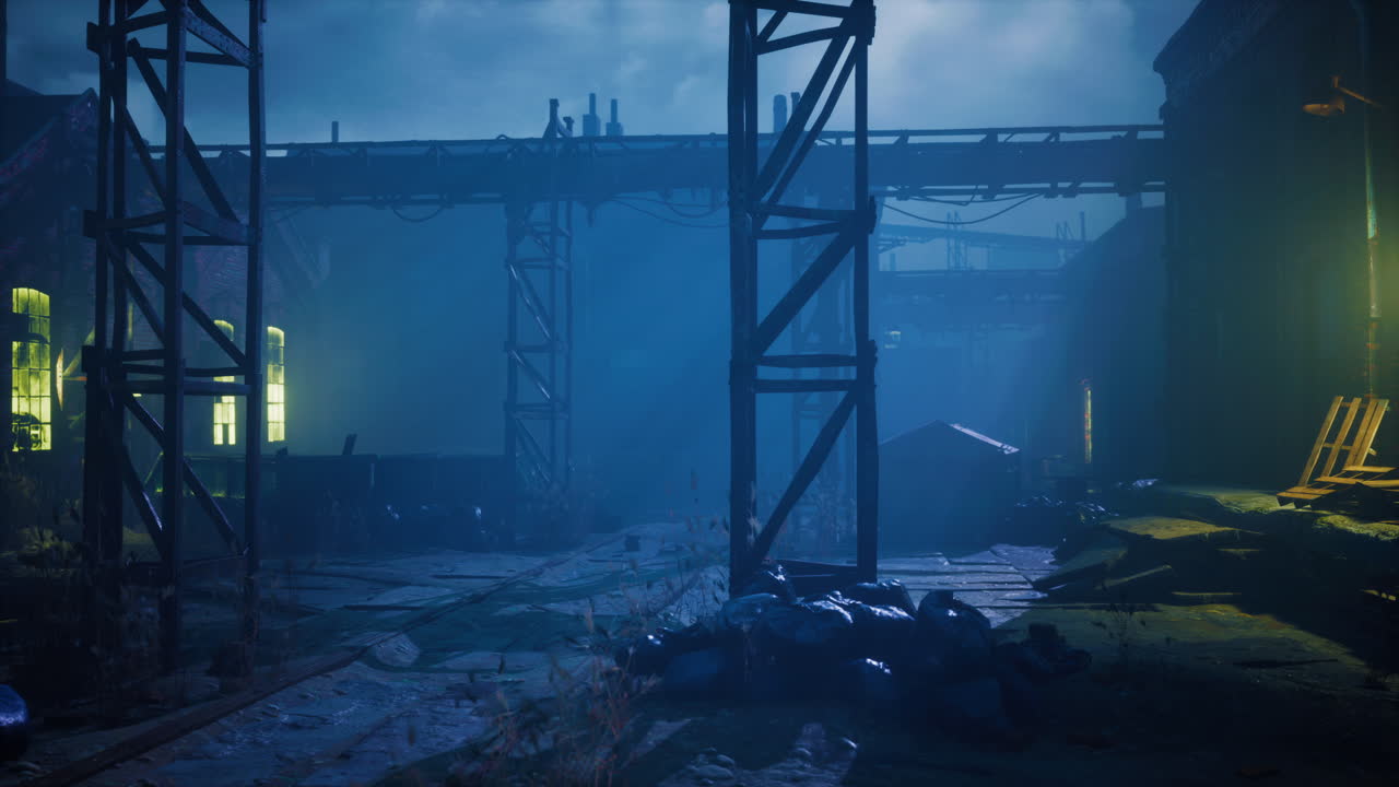 старая темная фабрика складская аллея ночью