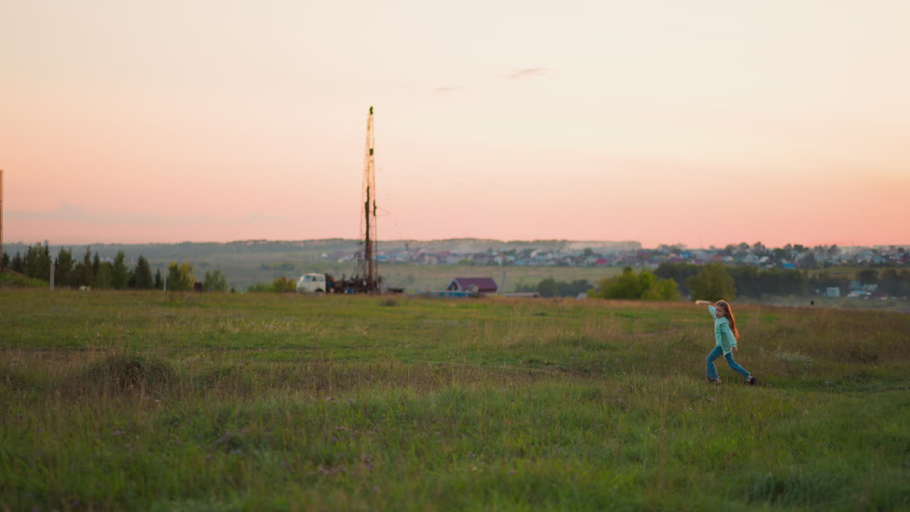активный ребенок бежит по пышному полю в сумерках солнечный свет веселая девочка дошкольного возраста играет на сельскохозяйственных угодьях в