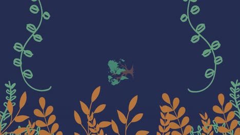 Animation-of-moving-plants-and-tree-on-dark-blue-background