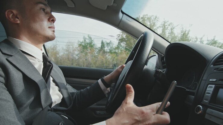 Imprenditore che guida l'auto
