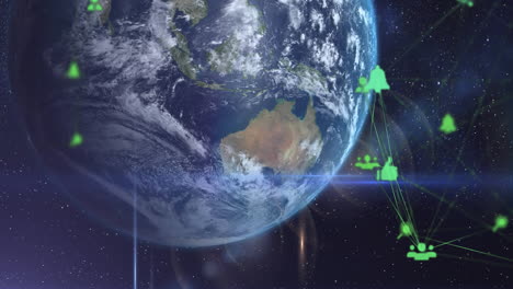 animation of globe with network of connections and data processing