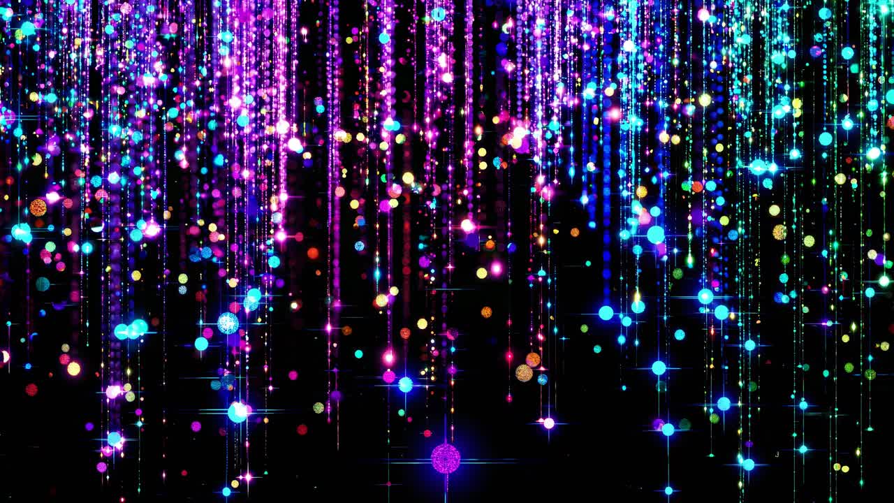 Vibrant, abstract video concept with cascading neon lights and bokeh effect