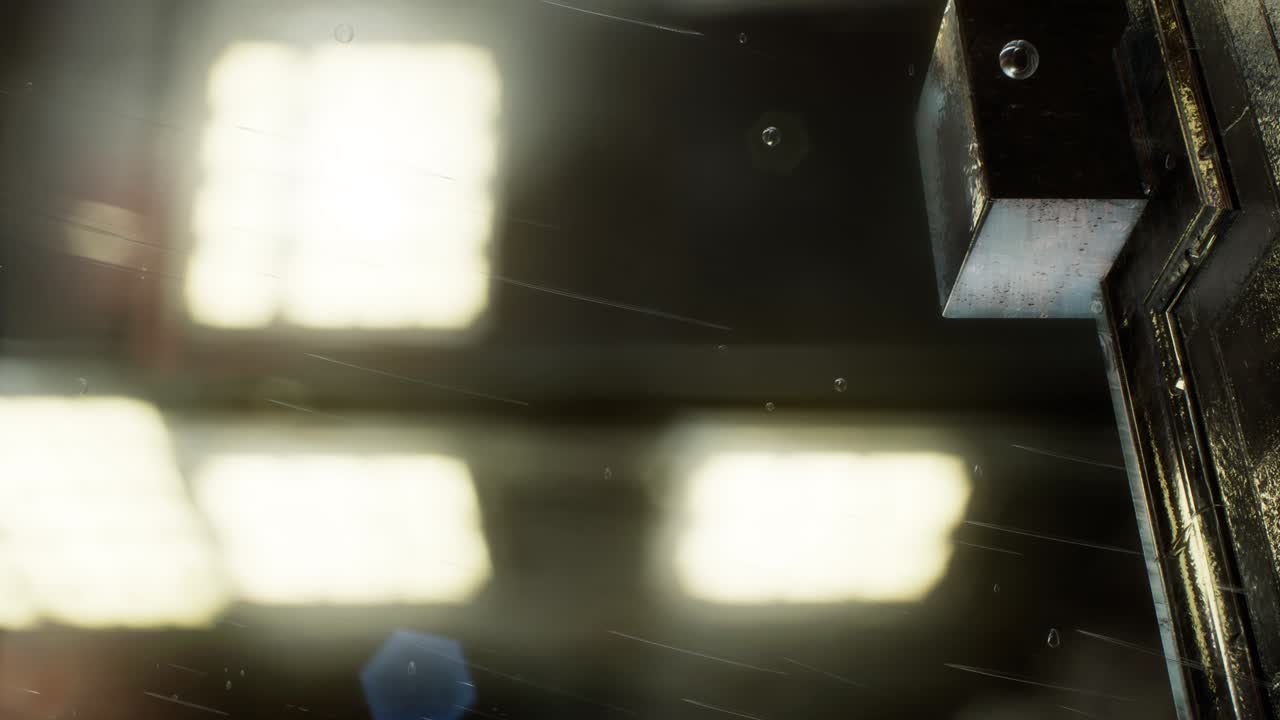 보케 조명과 함께 비가 오는 밤의 도시 장면