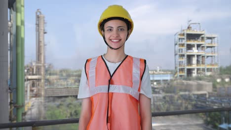 happy indian female construction worker