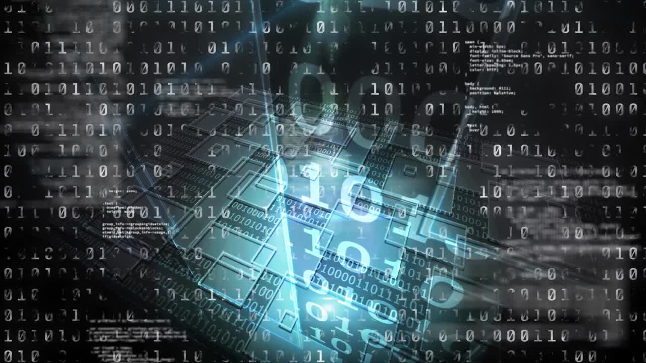 Animation of data processing on black background