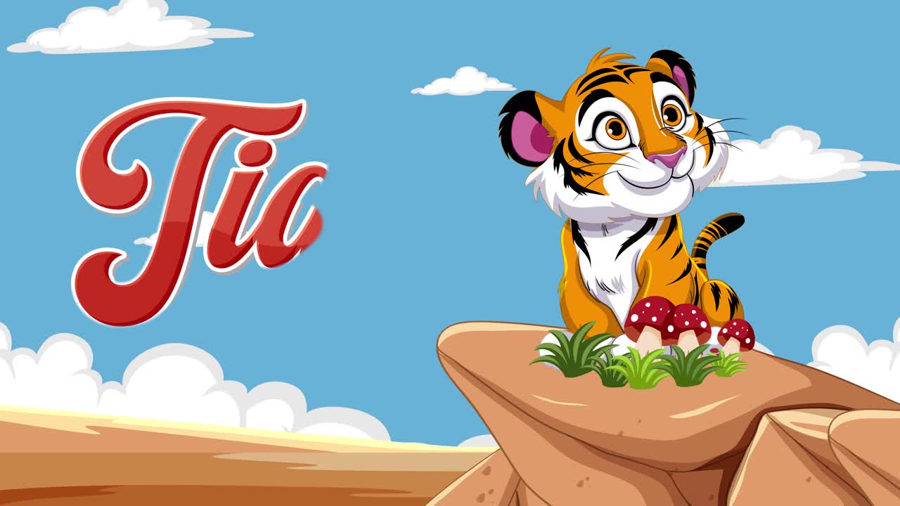 el tigre animado celebra en medio de un texto dinámico revela
