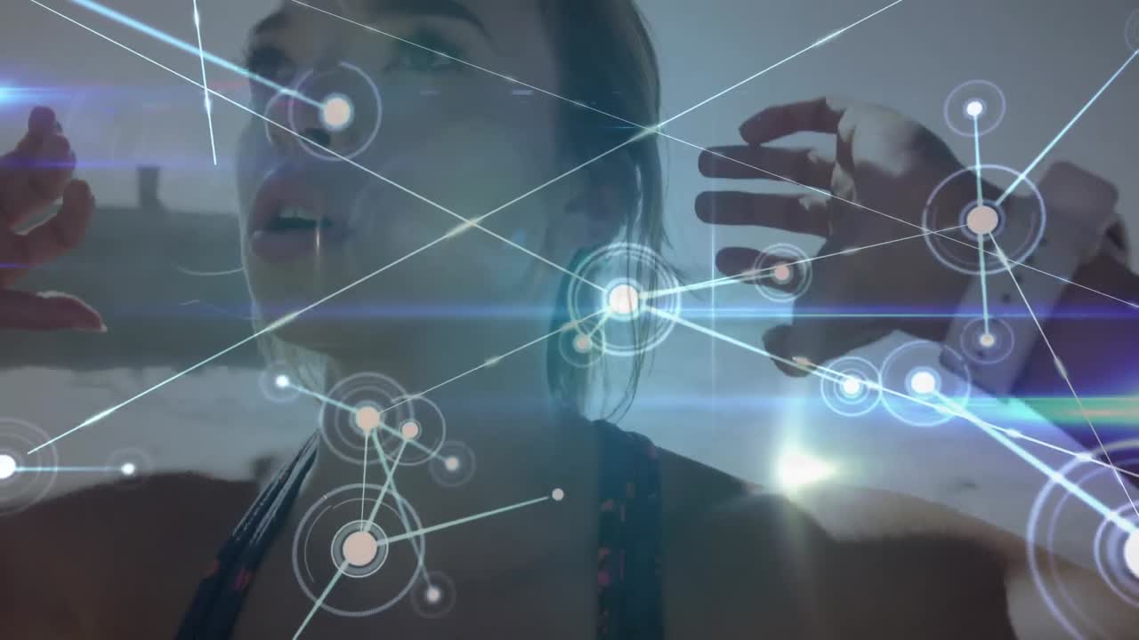 animación de la red de conexiones sobre mujeres que hacen ejercicio al aire libre