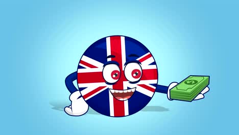 cartoon great britain united kingdom money in hand with face animation with alpha matte