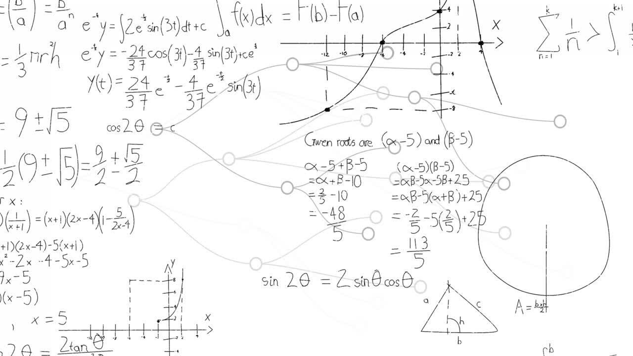 animación de puntos de conexión sobre ecuaciones matemáticas contra un fondo blanco
