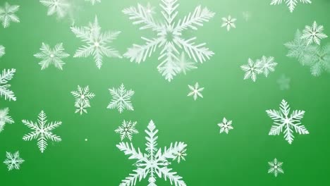 copos de nieve animados sobre un fondo verde