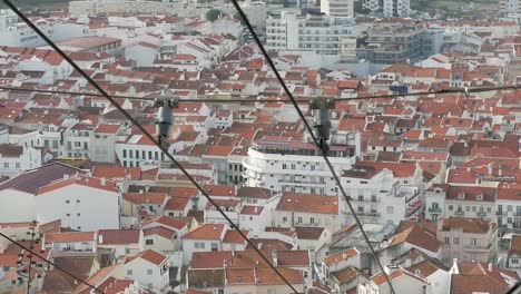 slow motion shot up cable car gondola funicular with view of nazaré town houses in portugal europe 1920x1080 hd