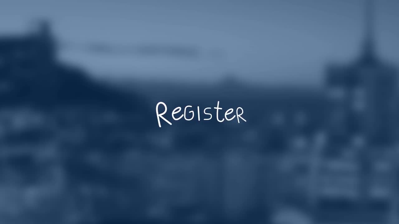 초점이 맞지 않는 선으로 레지스터 텍스트의 애니메이션 도시 풍경