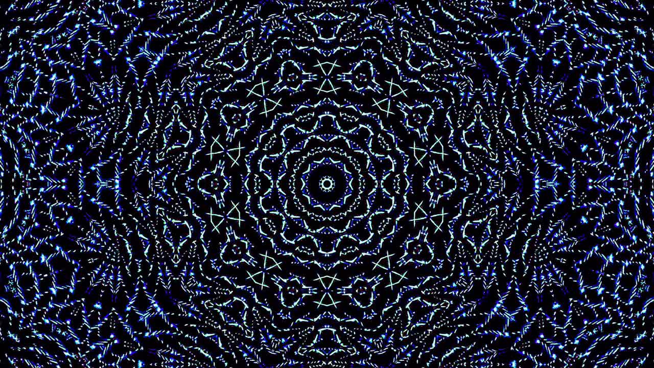 light wave abstract dots set blue color kaleidoscope black background