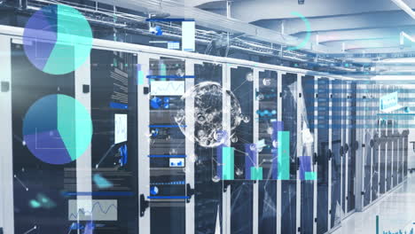 animation of digital interface over server room
