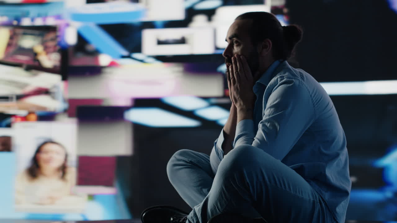 Paranoid guy suffers from emotional damage caused by obsessive use