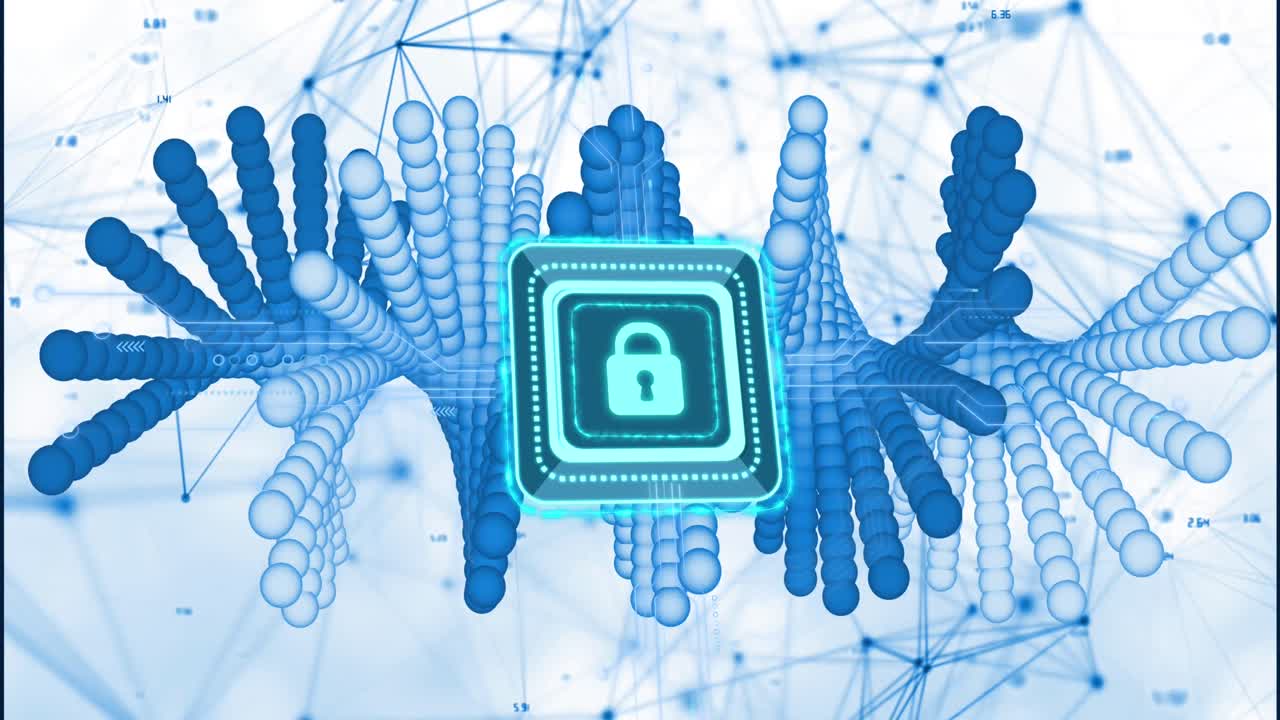 animación del procesamiento de datos médicos con un candado sobre un fondo blanco