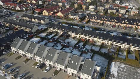 aerial view of small european city with modern residential suburb neighborhood