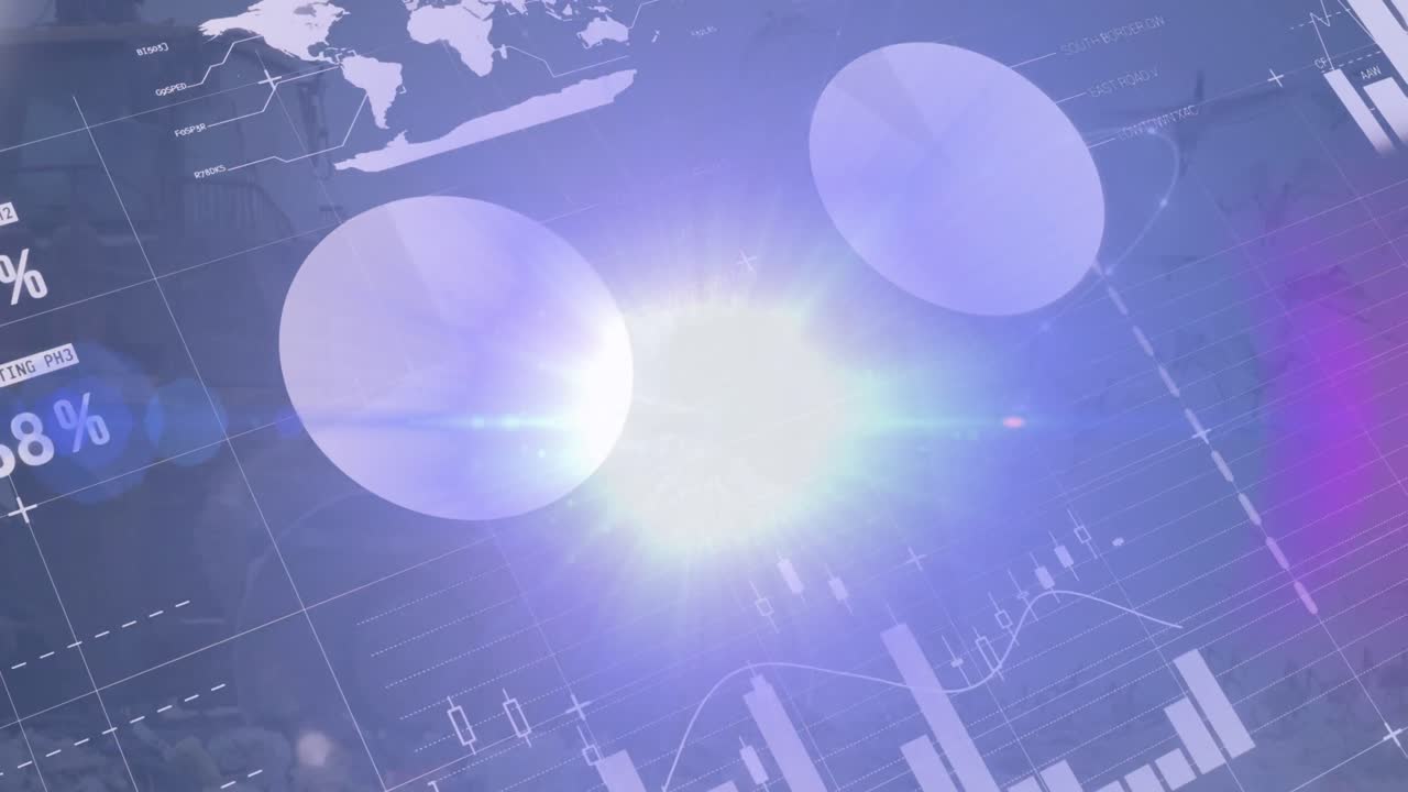 쓰레기 매립장에서 쓰레기를 내리는 불도저를 통해 이동하는 데이터베이스와 함께 여러 그래프의 애니메이션