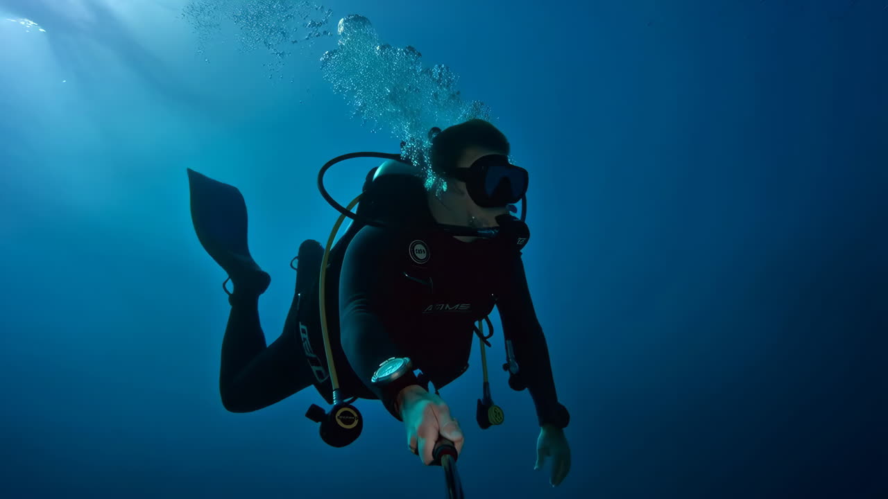 A Scuba Diver Takes an Underwater Selfie