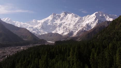 amazing hyperlapse above beautiful pine forest with nanga parbat in background. fairy meadows, pakistan