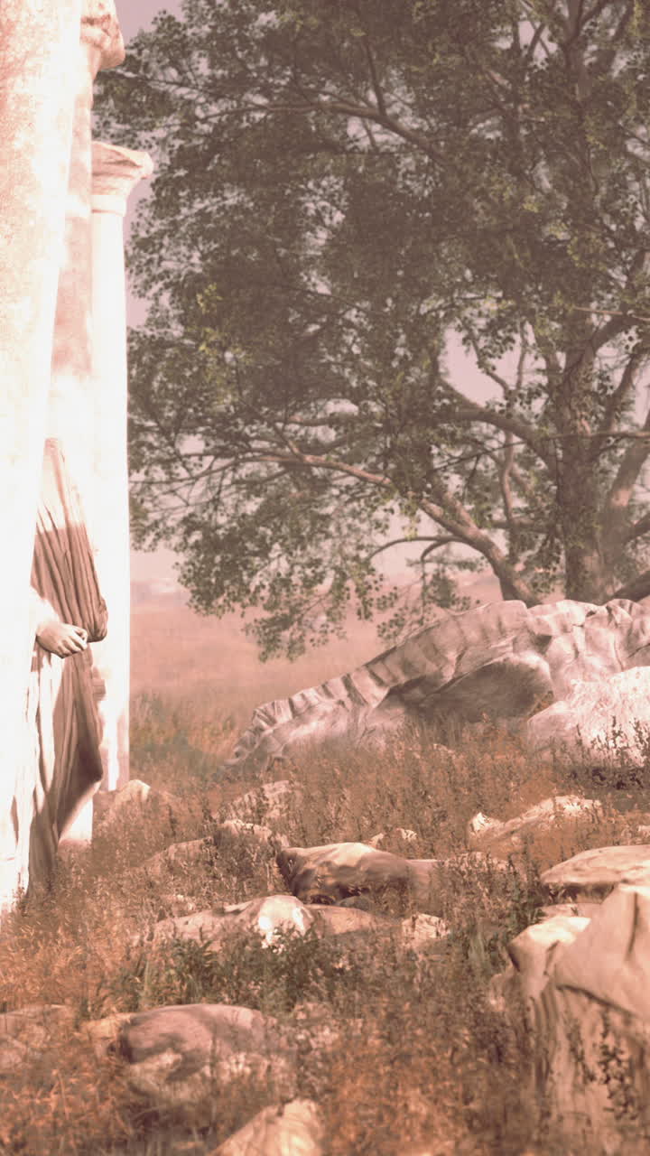 나무 와 기둥 이 있는 고대 폐허