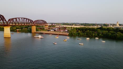 aerial drone view of a open air festival on the big four lawn, in louisville, usa