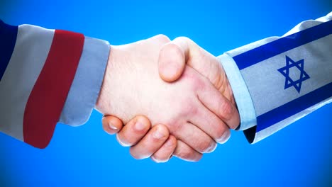 france - israel   / handshake concept animation about countries and politics / with matte channel