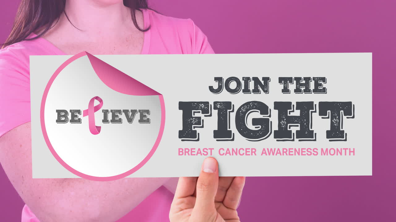 animación de concienciación sobre el cáncer de mama texto sobre mujer caucásica