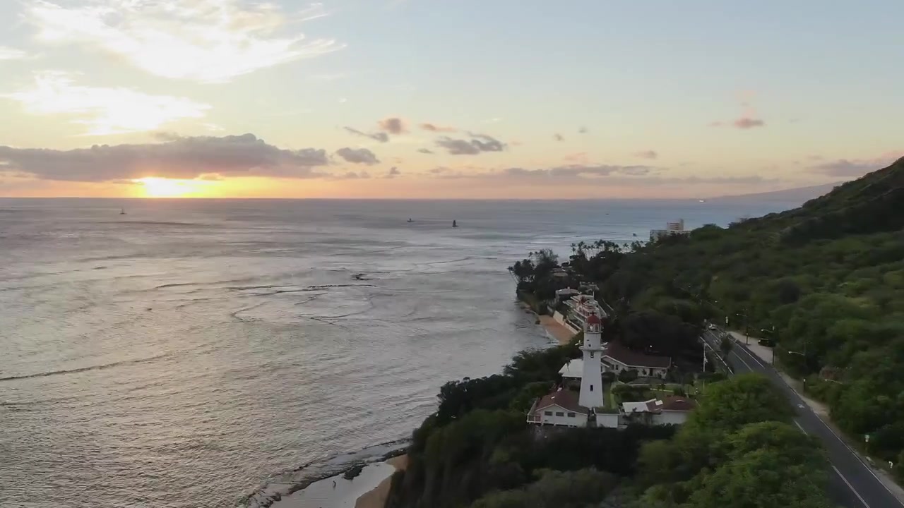 Hyperlapse con drone di un tramonto a Diamond Head, Oahu, Hawaii