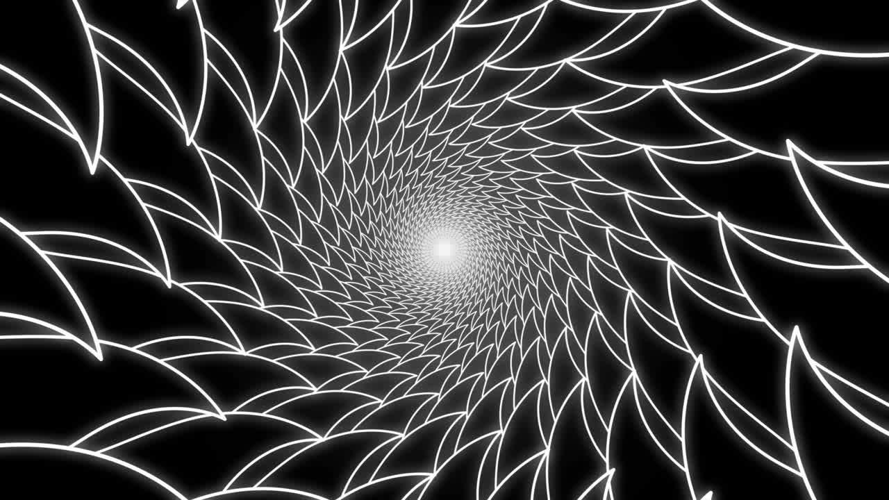 Абстрактный черно-белый спиральный тоннель. Графические волны, линии. Зацикленная анимация.