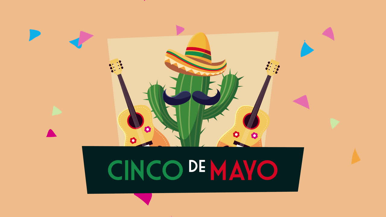celebração de letras de cinco de maio com cacto mariachi e guitarras