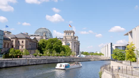 berlin government district with reichstag building and spree in summer