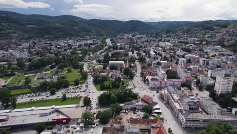 aerial fly-over banja luka, bosnia with prominent landmarks