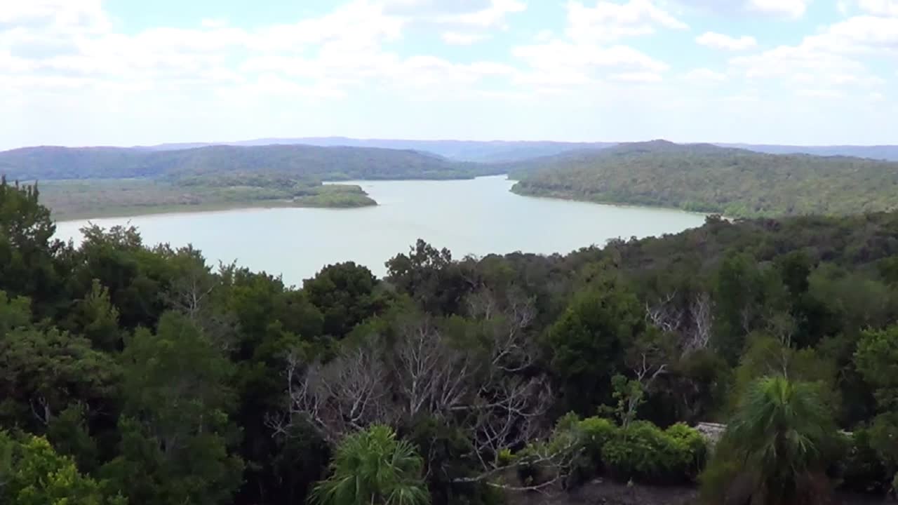 View to Lake Petin from the Yaxha mayan ruins in Guatemala.