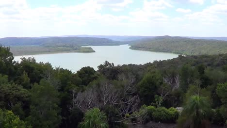 view to lake petin from the yaxha mayan ruins in guatemala.