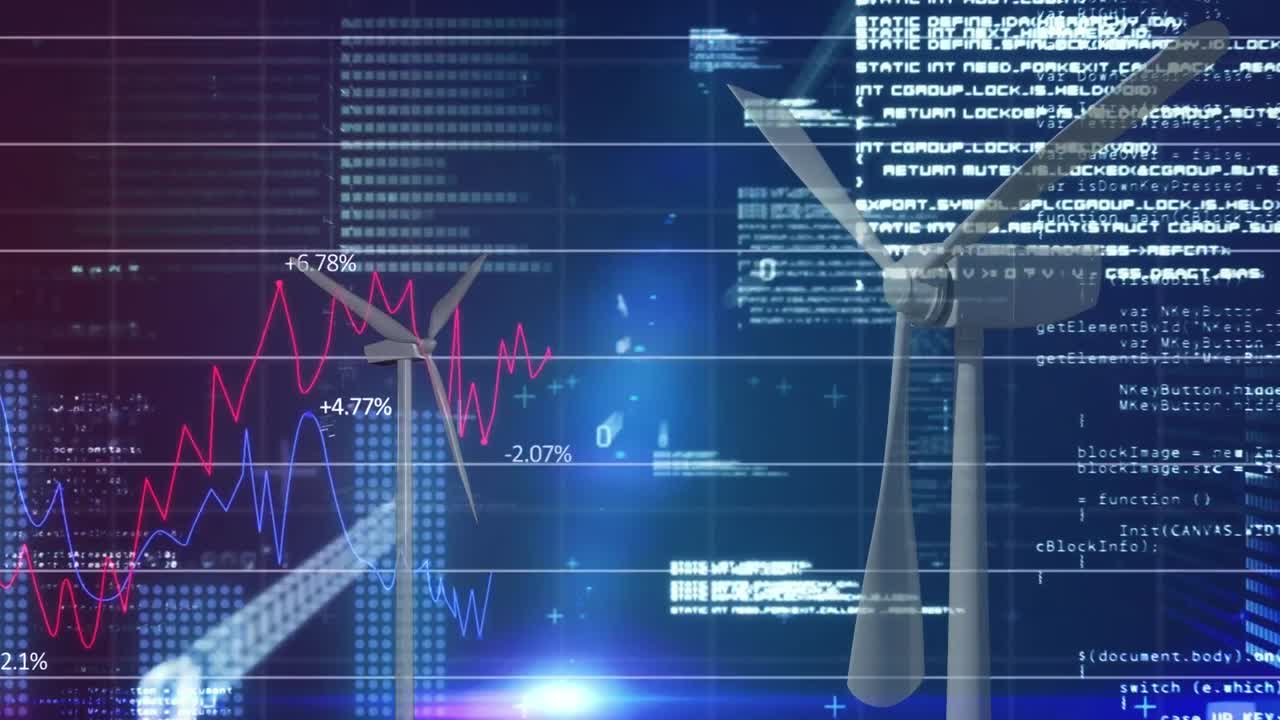 풍력 터빈에서 데이터 처리의 애니메이션