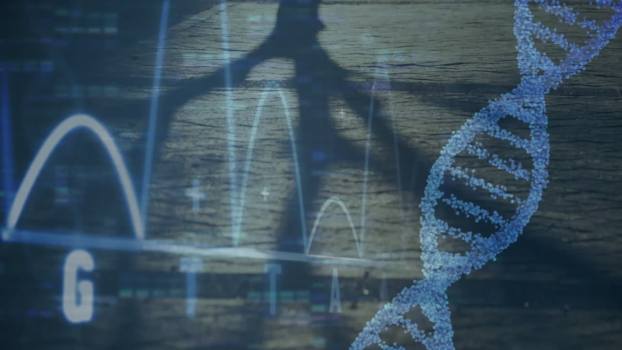 Animation of network of connections over dna strand