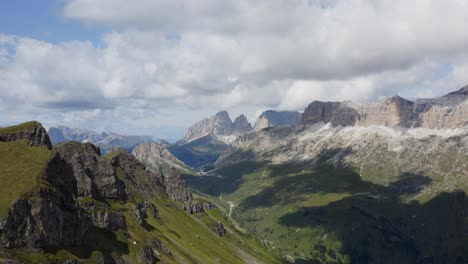 spectacular drone views pordoi pass, sella mountains val gardena dolomites italy