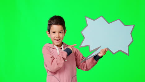 pointing, speech bubble and mockup with child