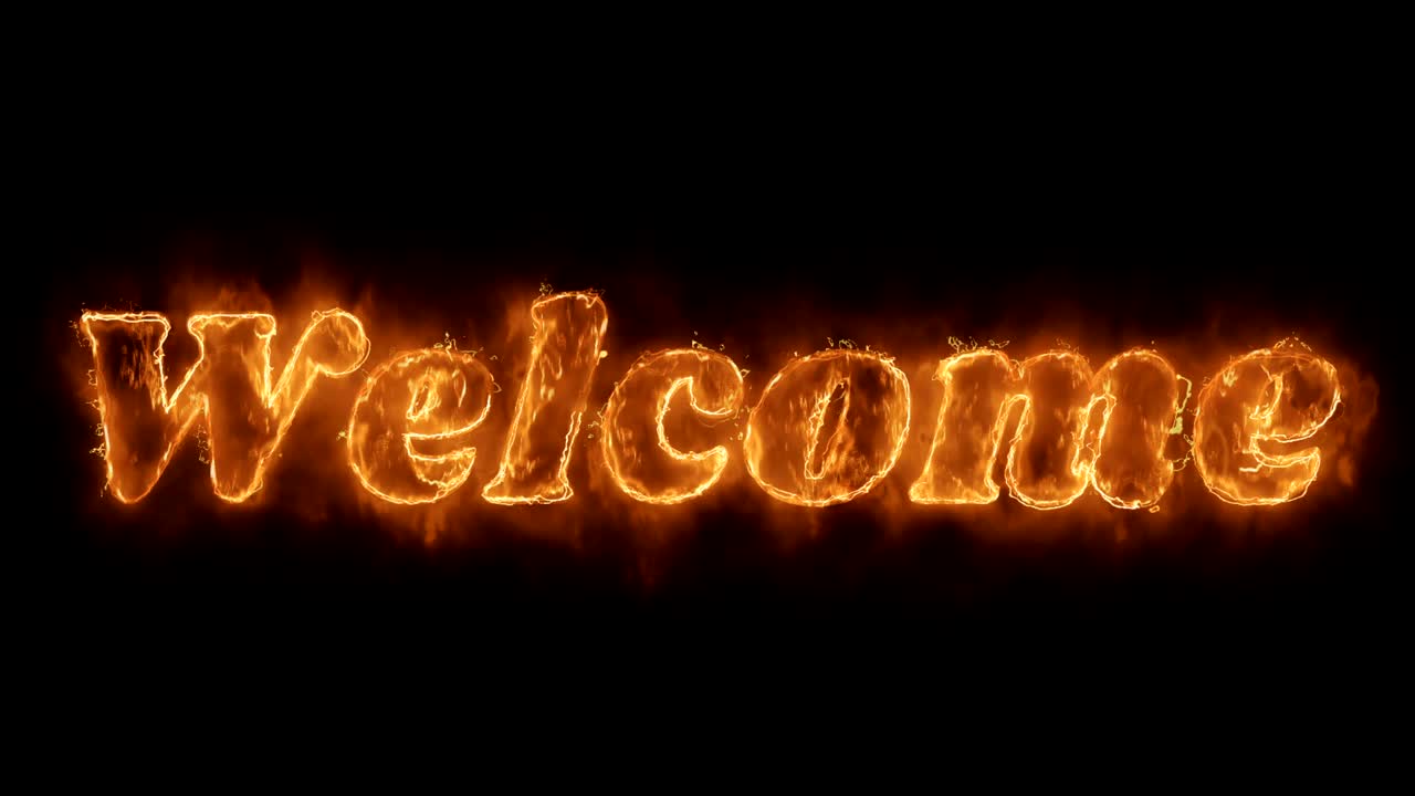 bienvenida palabra animado caliente quema ciclo de llama de fuego realista.
