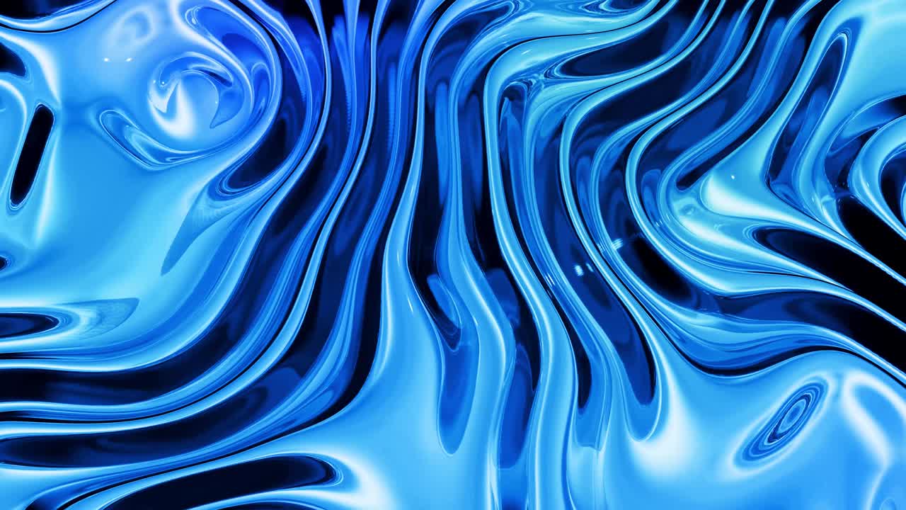 Looped abstract liquid background with wavy sparkling pattern on shiny glossy surface. Viscous blue fluid like surface of foil or brilliant glass. Beautiful creative festive backdrop. Simple bright BG