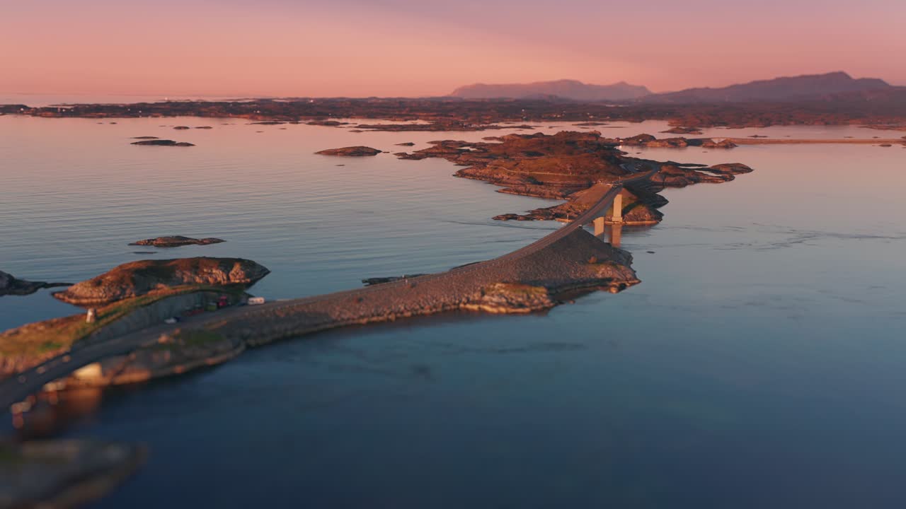 Scenic Aerial View of the Atlantic Road at Sunset in Norway